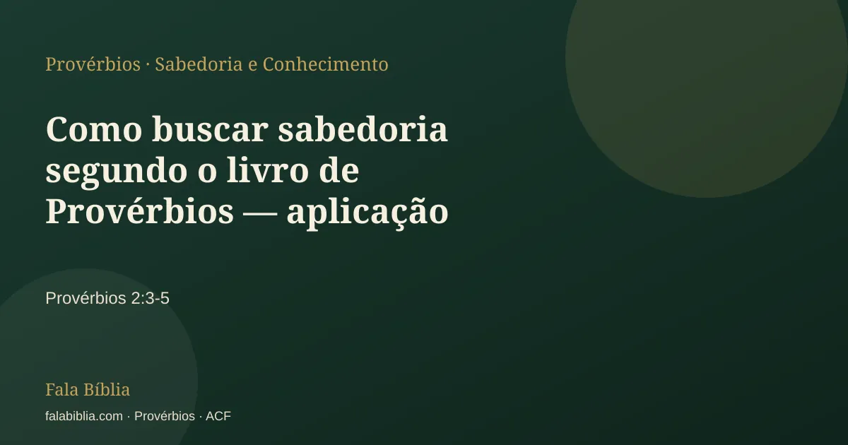 Capa tipográfica — Como buscar sabedoria segundo o livro de Provérbios — aplicação prática | Fala Bíblia