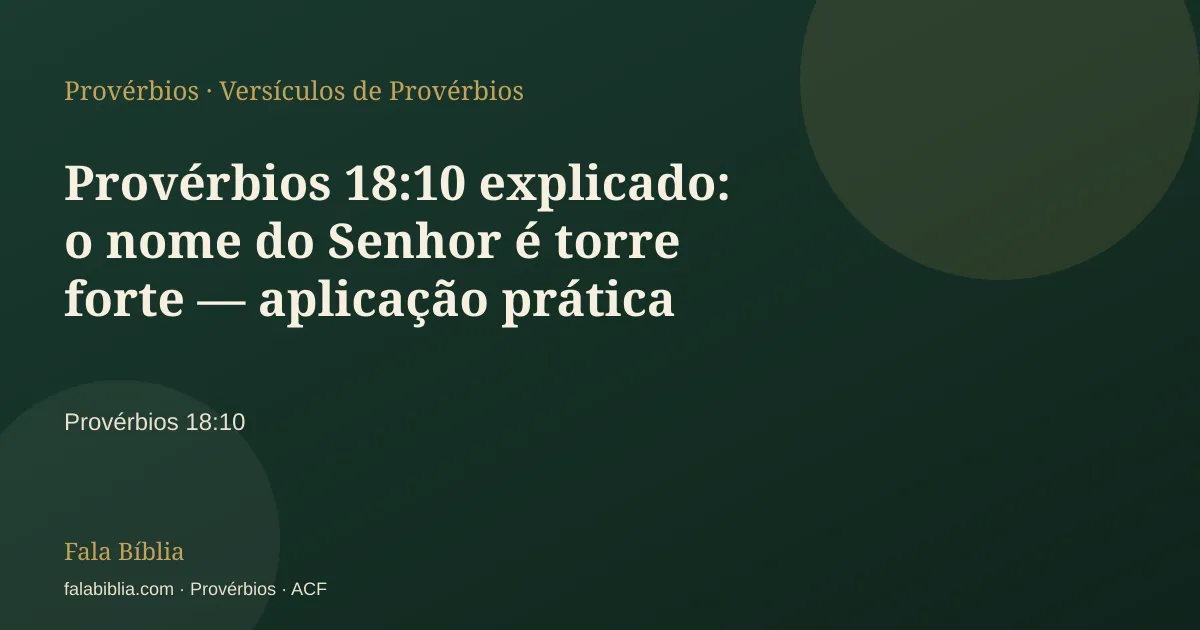 Capa tipográfica — Provérbios 18:10 explicado: o nome do Senhor é torre forte — aplicação prática | Fala Bíblia