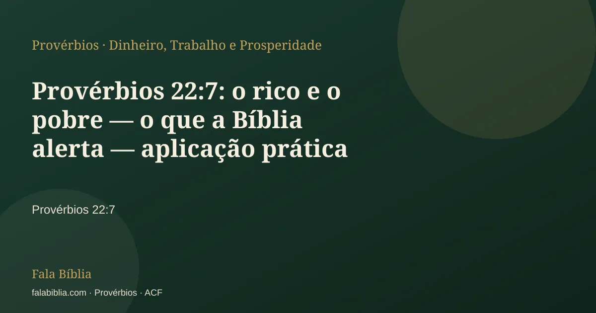 Capa tipográfica — Provérbios 22:7: o rico e o pobre — o que a Bíblia alerta — aplicação prática | Fala Bíblia